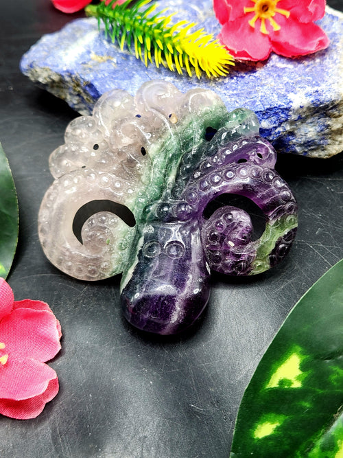 Multi Fluorite Octopus - Nature's Living Kaleidoscope - Animal carving