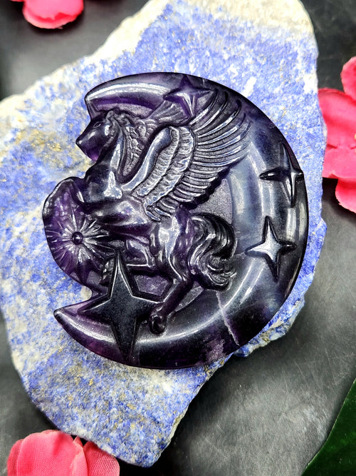 Purple Fluorite Unicorn - Where Fantasy Meets Nature's Splendor - Animal carving