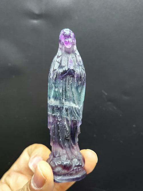 Mother Mary carving in Multi Fluorite - A Radiant Fusion of Faith and Healing