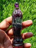 Mother Mary carving in Multi Fluorite - A Radiant Fusion of Faith and Healing