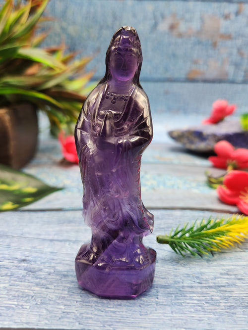 Amethyst Kwan Yin Handmade Carving - Channeling Healing and Protection