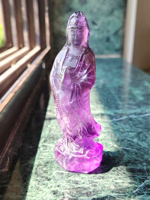 Amethyst Kwan Yin Handmade Carving - Channeling Healing and Protection