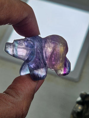 Multi Fluorite Bear Carving - Harmonious Whimsy & Tranquil Guardian | Animal carving | Home Decor