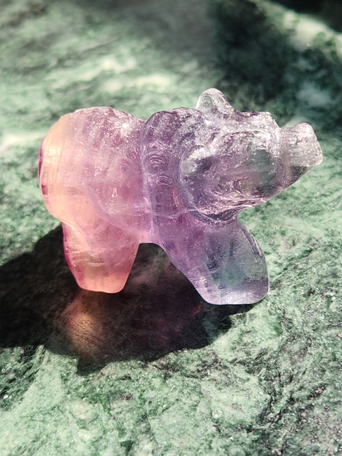 Multi Fluorite Bear Carving - Harmonious Whimsy & Tranquil Guardian | Animal carving | Home Decor