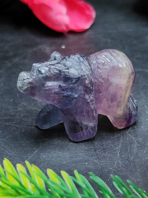 Multi Fluorite Bear Carving - Harmonious Whimsy & Tranquil Guardian | Animal carving | Home Decor