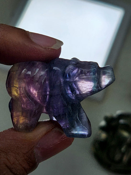 Multi Fluorite Bear Carving - Harmonious Whimsy & Tranquil Guardian | Animal carving | Home Decor