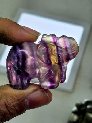 Purple Fluorite Elephant Carving - A Symbol of Tranquility and Spiritual Balance - Animal carving