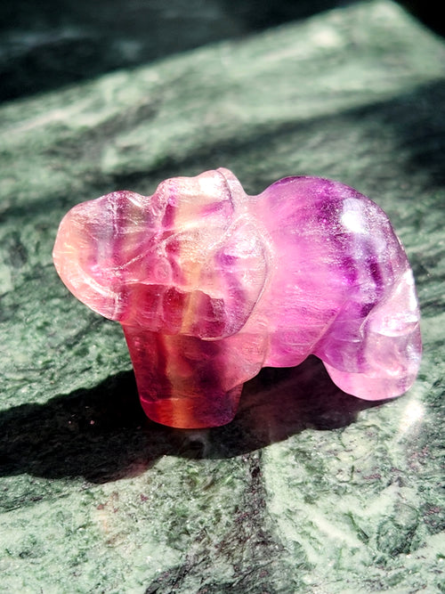 Purple Fluorite Elephant Carving - A Symbol of Tranquility and Spiritual Balance - Animal carving