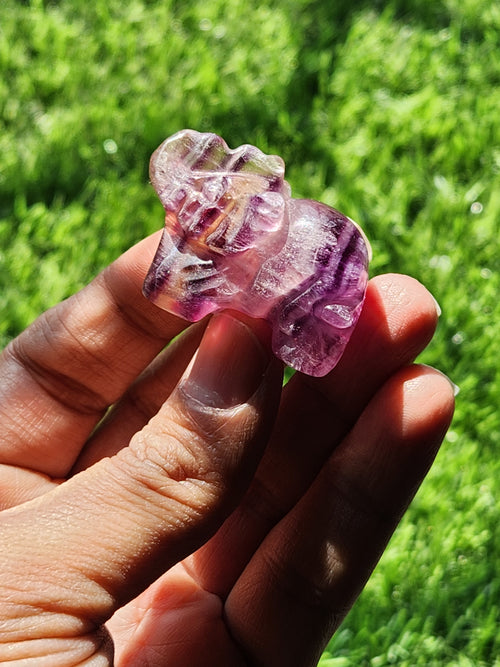 Purple Fluorite Elephant Carving - A Symbol of Tranquility and Spiritual Balance - Animal carving