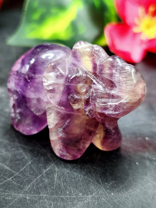 Purple Fluorite Elephant Carving - A Symbol of Tranquility and Spiritual Balance - Animal carving