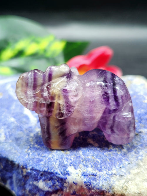 Purple Fluorite Elephant Carving - A Symbol of Tranquility and Spiritual Balance - Animal carving
