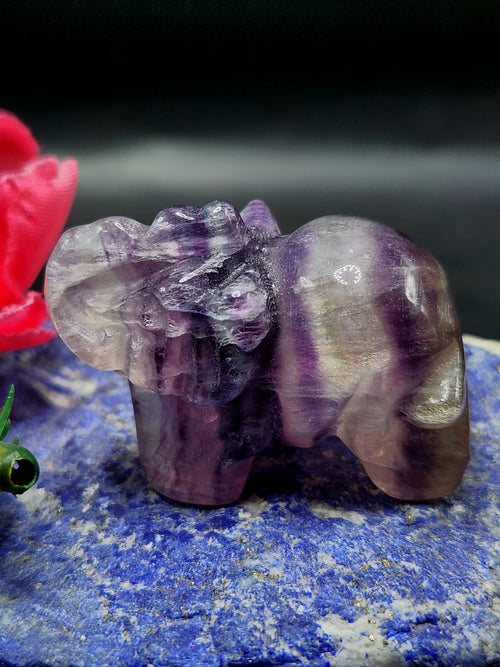 Purple Fluorite Elephant Carving - Balancing Energies in Art and Healing - Animal carving