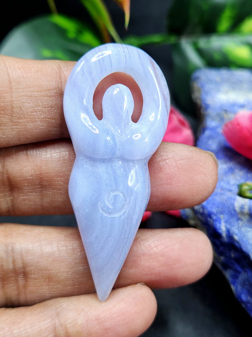 Blue Lace Agate Goddess Carving - Harmony in Serenity and Protection