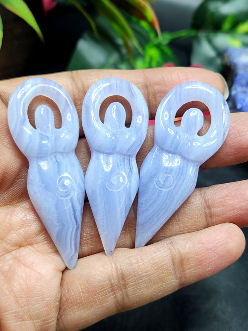 Blue Lace Agate Goddess Carving - Harmony in Serenity and Protection