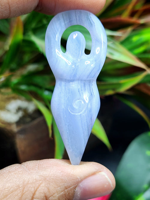 Blue Lace Agate Goddess Carving - Harmony in Serenity and Protection