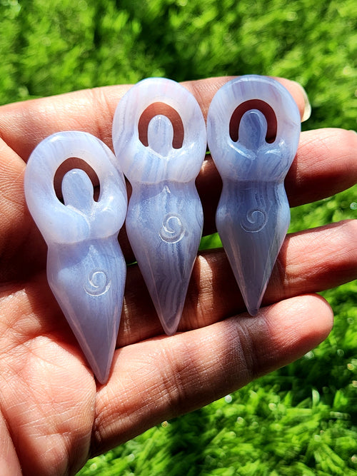 Blue Lace Agate Goddess Carving - Harmony in Serenity and Protection