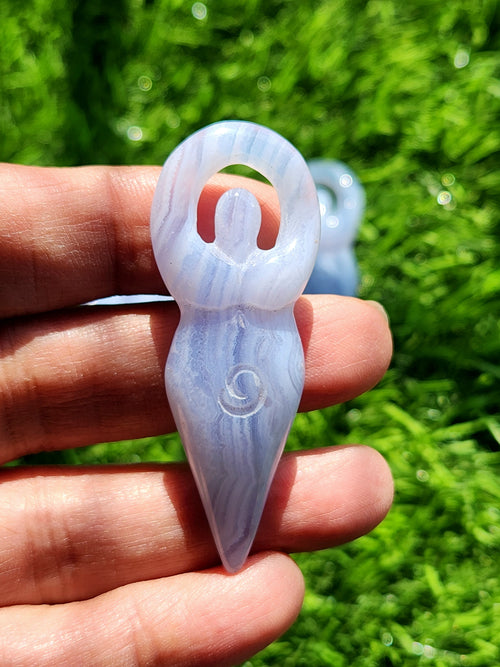 Blue Lace Agate Goddess Carving - Harmony in Serenity and Protection