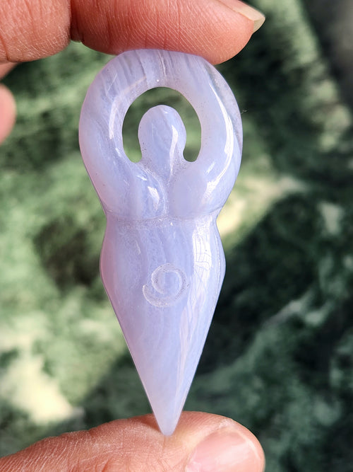 Blue Lace Agate Goddess Carving - Harmony in Serenity and Protection