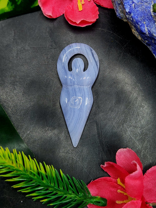 Blue Lace Agate Goddess Carving - Harmony in Serenity and Protection