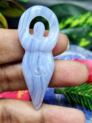 Blue Lace Agate Goddess Carving - Harmony in Serenity and Protection