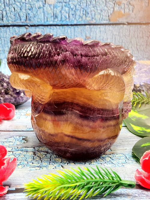 Candy Purple Fluorite Skull with Chameleon Head - Harmonizing Energies & Enhancing Spaces for Well-Being