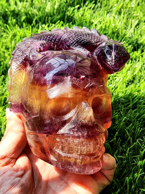 Candy Purple Fluorite Skull with Chameleon Head - Harmonizing Energies & Enhancing Spaces for Well-Being