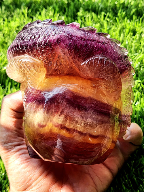 Candy Purple Fluorite Skull with Chameleon Head - Harmonizing Energies & Enhancing Spaces for Well-Being