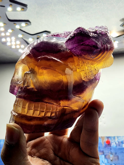 Candy Purple Fluorite Skull with Chameleon Head - Harmonizing Energies & Enhancing Spaces for Well-Being
