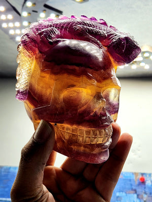 Candy Purple Fluorite Skull with Chameleon Head - Harmonizing Energies & Enhancing Spaces for Well-Being