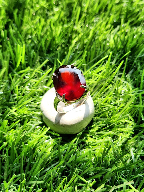 Hessonite Garnet Silver Ring in 925 silver - Gleaming Strength And Symbolizing Resilience on Special Occasions - Finger Ring