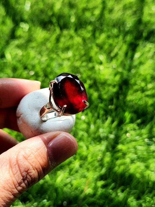 Hessonite Garnet Silver Ring in 925 silver - Gleaming Strength And Symbolizing Resilience on Special Occasions - Finger Ring