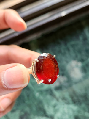 Hessonite Garnet Silver Ring - Symbolizing Resilience on Special Occasions - Finger Ring