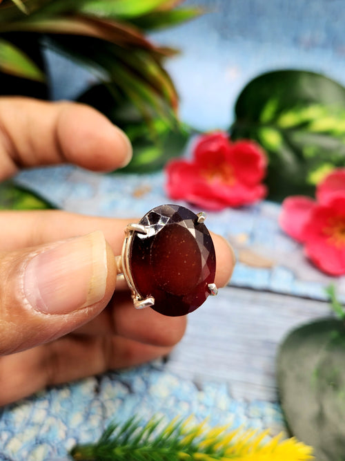 Hessonite Garnet Silver Ring - Symbolizing Resilience on Special Occasions - Finger Ring