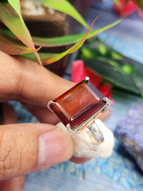 Hessonite Garnet Silver Finger Ring - Embracing Vitality & Symbolizing Resilience on Special Occasions