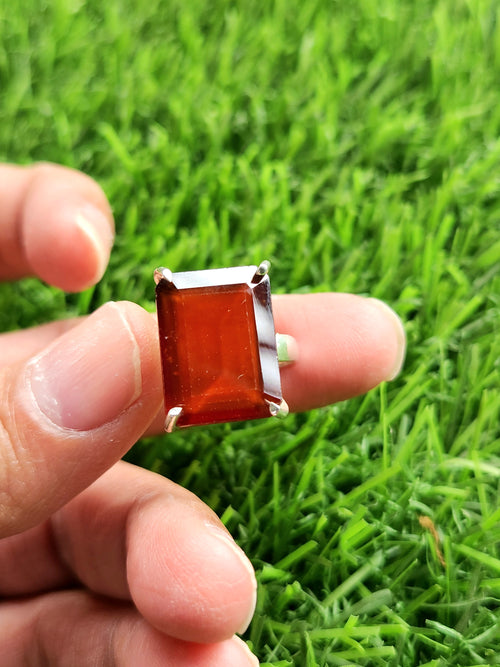 Hessonite Garnet Silver Finger Ring - Embracing Vitality & Symbolizing Resilience on Special Occasions