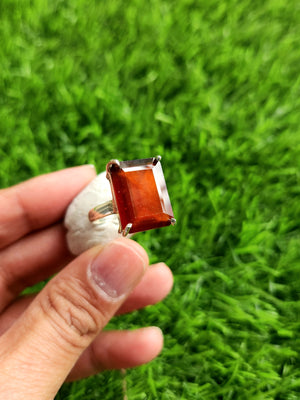 Hessonite Garnet Silver Finger Ring - Embracing Vitality & Symbolizing Resilience on Special Occasions