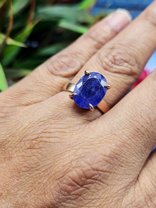 Tanzanite Finger Ring in 925 Silver with Rose Gold Rhodium Plating - The Splendor of Radiant Transformation - Finger Ring