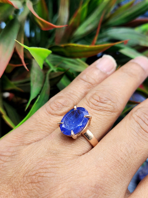 Tanzanite Finger Ring in 925 Silver with Rose Gold Rhodium Plating - Radiance and Serenity - Finger Ring