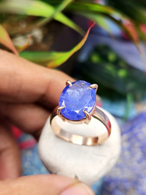 Tanzanite Finger Ring in 925 Silver with Rose Gold Rhodium Plating - Radiance and Serenity - Finger Ring