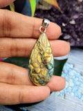 Labradorite Floral Carving Oval Pendant - Unveiling Nature's Mystique in 925 Silver