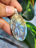 Labradorite Floral Carving Oval Pendant - Radiant Elegance and Mystical Aura