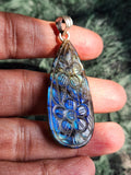 Labradorite Floral Carving Pendant - Nature's Mystique in 925 Silver