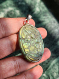 Labradorite Floral Carving Pendant with 925 Silver Loop - A Fusion of Nature's Beauty and Elegance