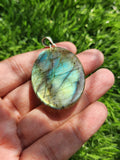 Labradorite Floral Carving Pendant with 925 Silver Loop - A Fusion of Nature's Beauty & Enchanting Harmony