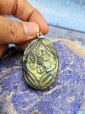 Labradorite Floral Carving Pendant with 925 Silver Loop - A Fusion of Nature's Beauty & Enchanting Harmony