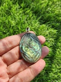 Labradorite Floral Carving Pendant with 925 Silver Loop - A Fusion of Nature's Beauty & Enchanting Harmony