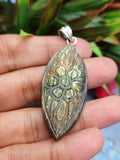 Labradorite Floral Carving Pendant with 925 silver loop - Nature's Elegance and Metaphysical Radiance