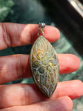 Labradorite Floral Carving Pendant with 925 silver loop - Nature's Elegance and Metaphysical Radiance