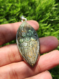 Labradorite Floral Carving Pendant with 925 silver loop - Nature's Elegance and Metaphysical Radiance