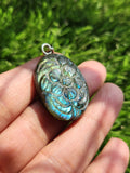 Labradorite Floral Carving Pendant with 925 Silver Loop - A Fusion of Artistry in Gemstone & Serenity in Silver